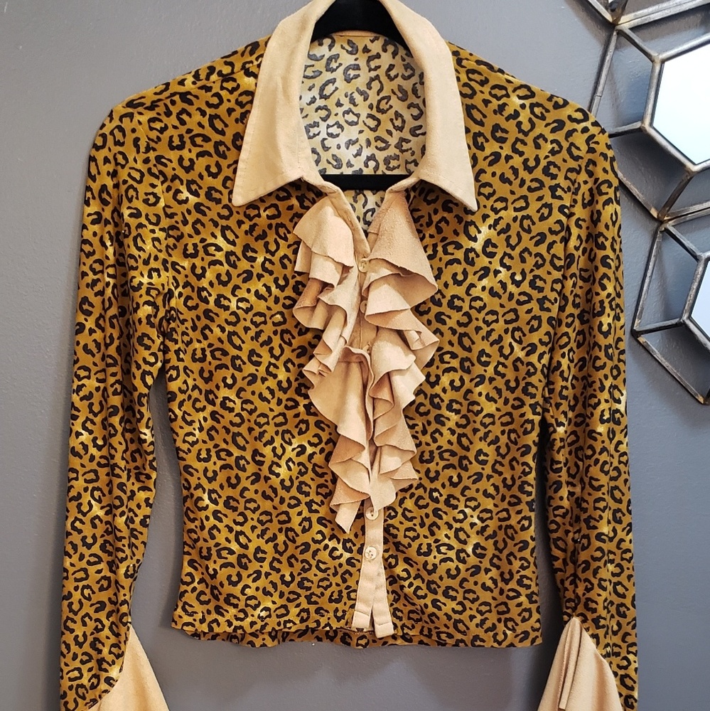 Women's Animal Print Shirt With Ruffles Small
